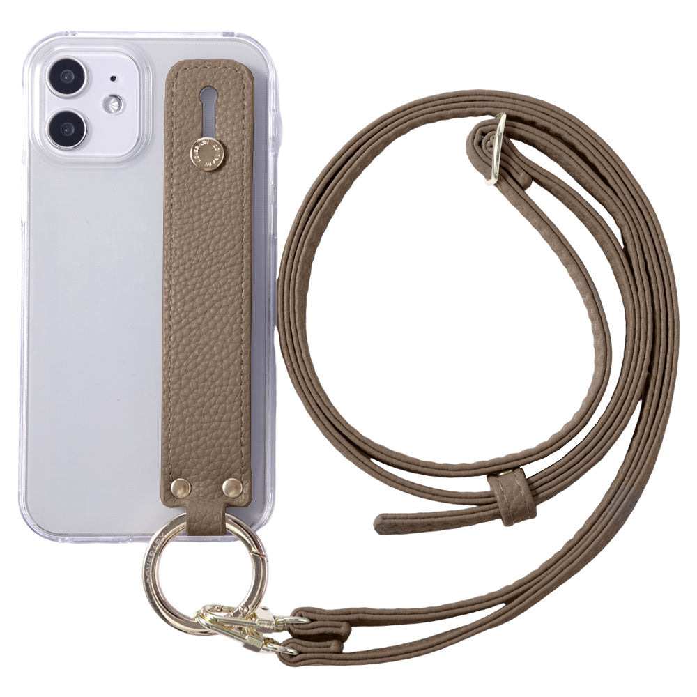 Clear case vegan leather textured with hand belt & shoulder strap attached back case