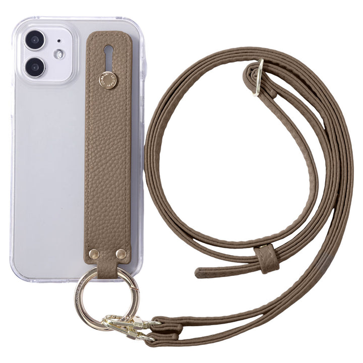Clear case vegan leather textured with hand belt & shoulder strap attached back case