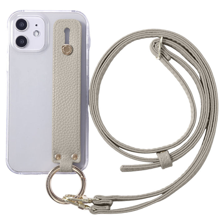 Étui transparent en cuir végan avec texture grainée, équipé d'une poignée et d'une bandoulière, étui arrière pour la série AQUOS