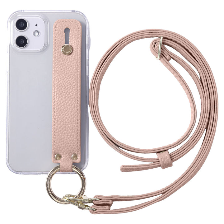 Clear case vegan leather textured with hand belt & shoulder strap attached back case