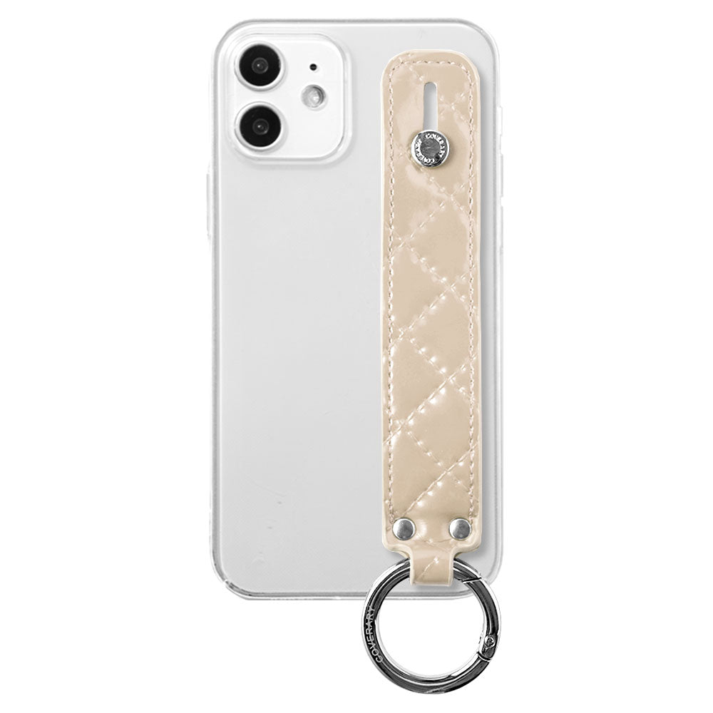 Clear case vegan leather quilted with hand strap back case