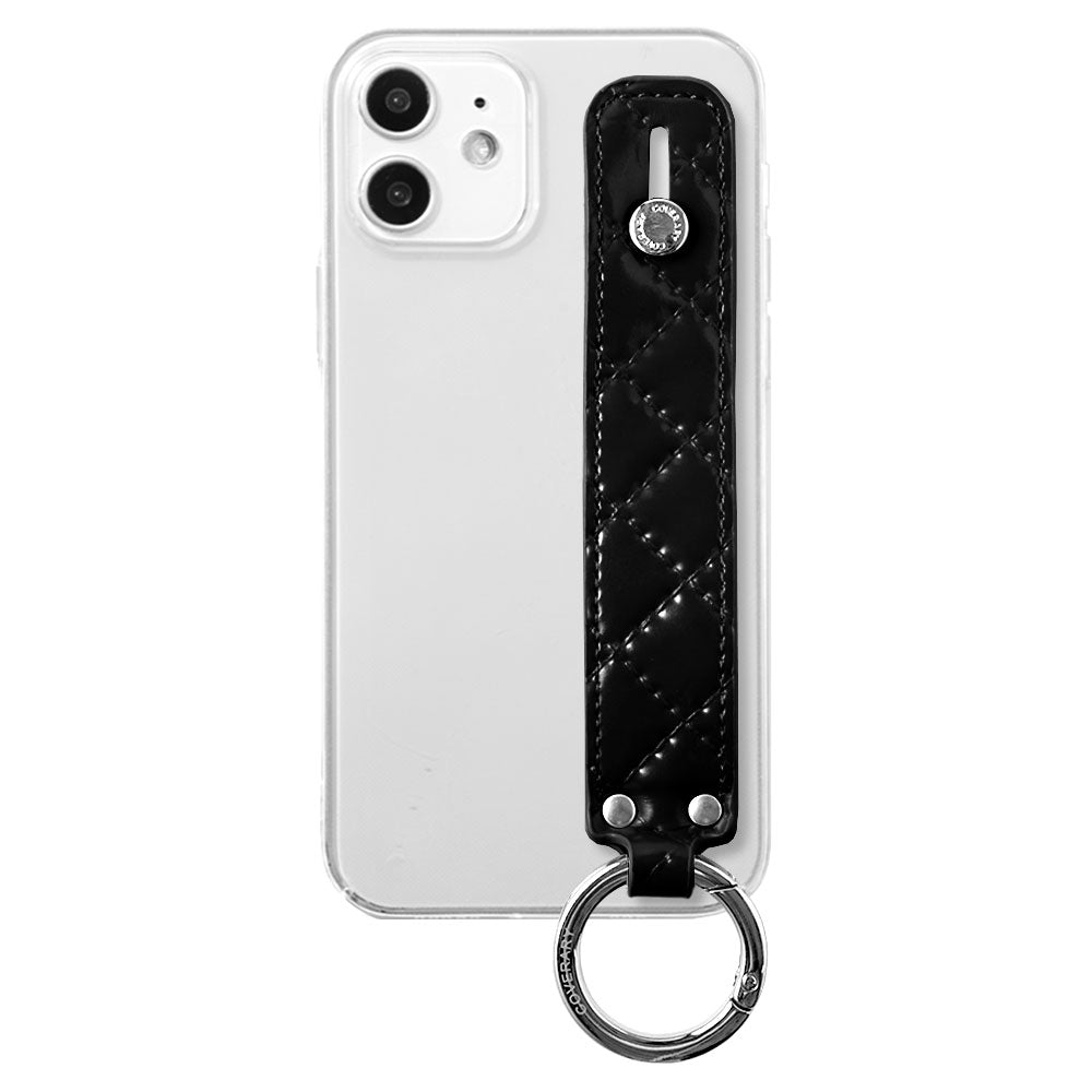 Clear case vegan leather quilted with hand belt back case Galaxy series