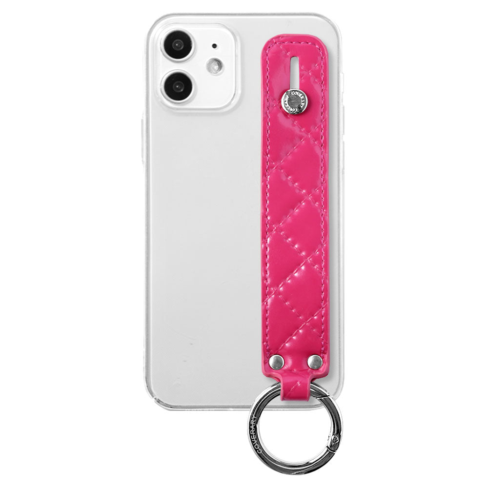 Coque transparente en cuir végan matelassé avec poignée à main, coque arrière pour la série iPhone