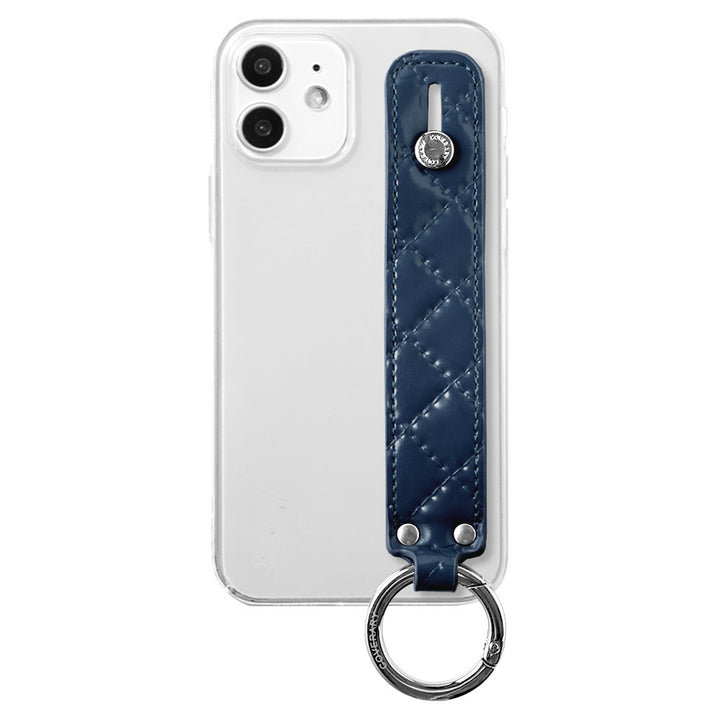 Clear case vegan leather quilted with hand strap back case