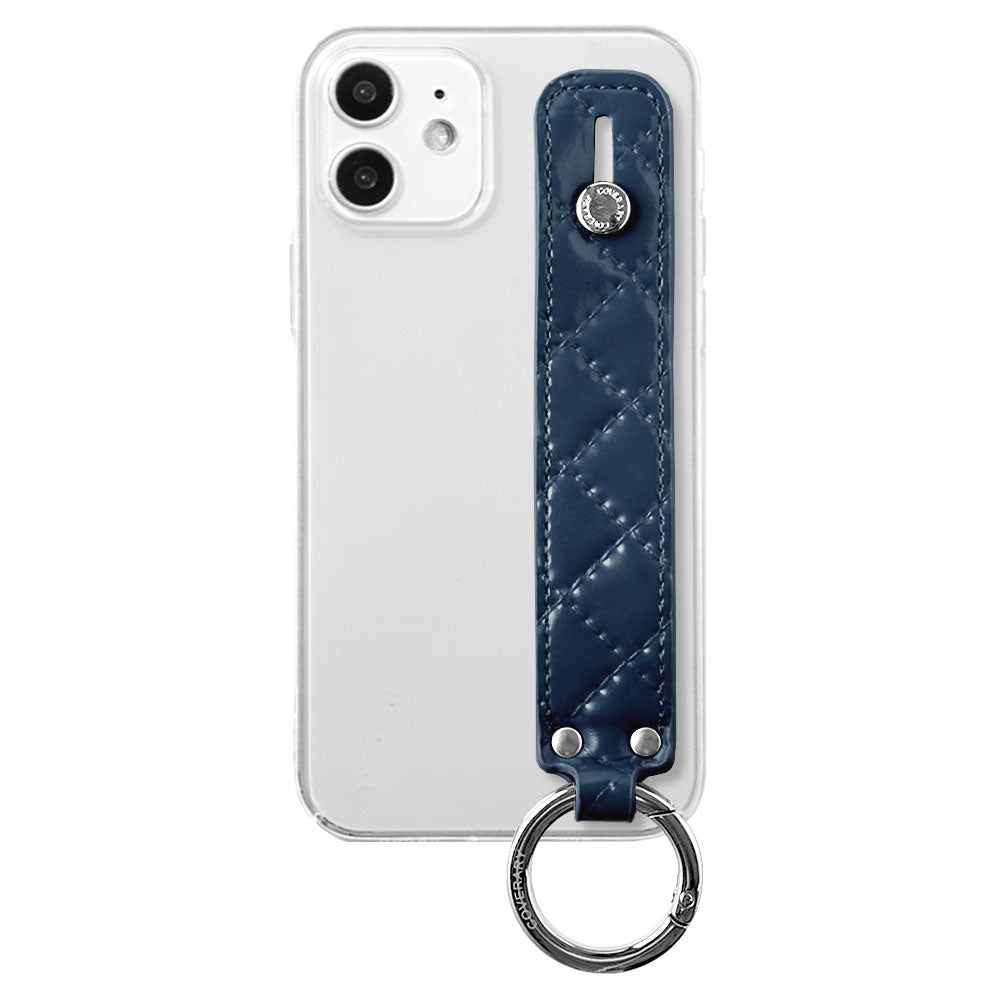 Coque transparente en cuir végan matelassé avec poignée à main, coque arrière pour la série iPhone