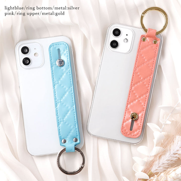 Clear case vegan leather quilted with hand strap back case