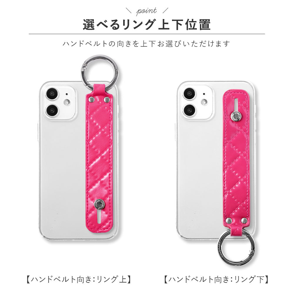 クリアケース ヴィーガンレザー キルティング ハンドベルト付き 背面ケース Xperiaシリーズ