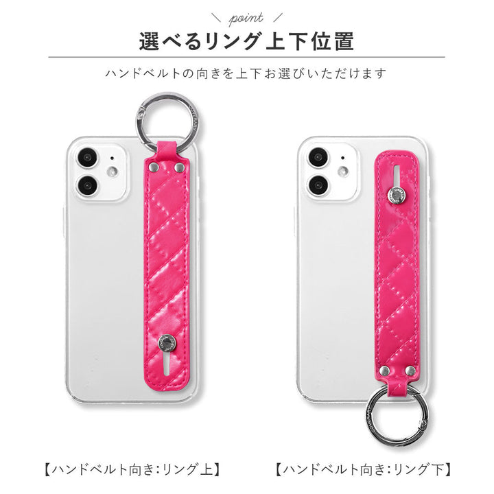 クリアケース ヴィーガンレザー キルティング ハンドベルト付き 背面ケース Xperiaシリーズ