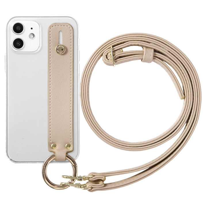 Étui transparent en cuir végan tissu lisse couleur terne avec poignée et bandoulière étui arrière pour série iPhone