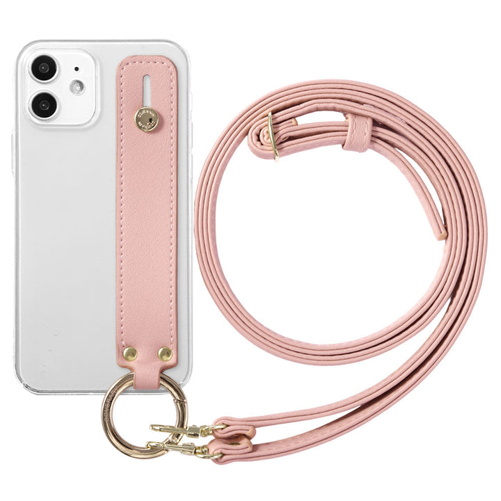 Étui transparent en cuir végan tissu lisse couleur terne avec poignée et bandoulière étui arrière pour série iPhone