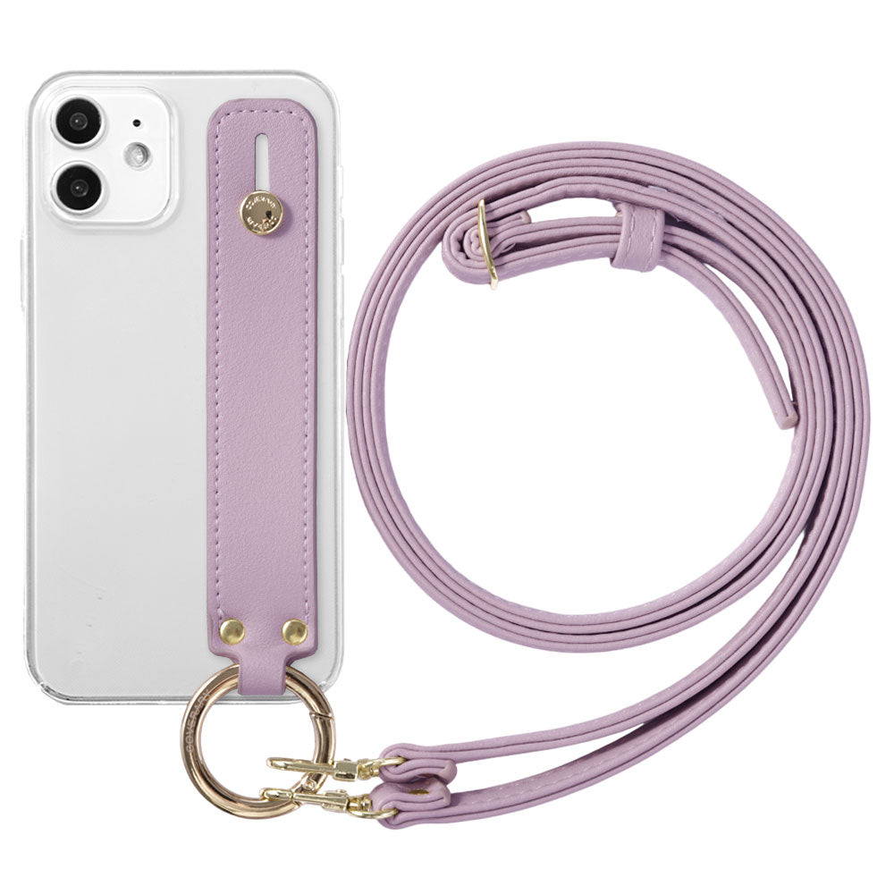 Clear case vegan leather smooth fabric muted color with hand belt & shoulder strap back case Galaxy series