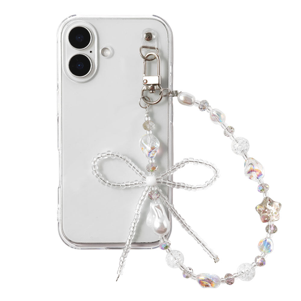Coque transparente avec breloque perles en forme de ruban, coque arrière