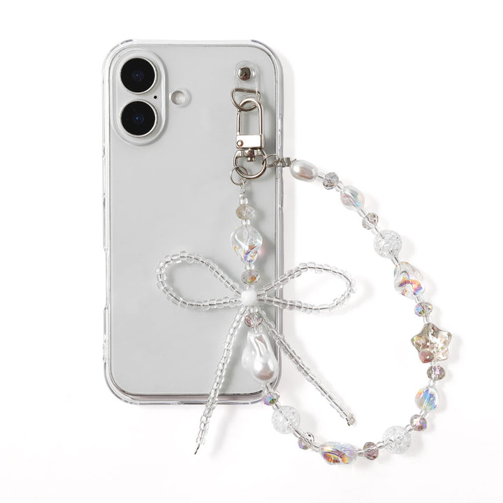 Coque transparente avec breloque perles en forme de ruban, coque arrière