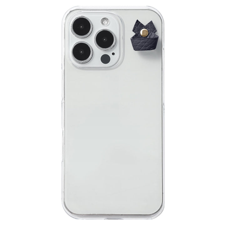 Étui transparent en cuir véritable 32 couleurs cuir italien grainé avec porte-charm simple arrière