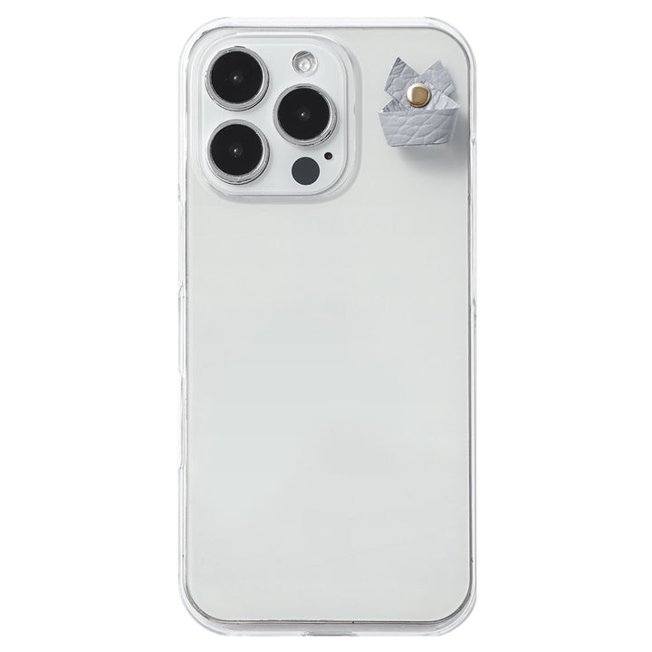 Étui transparent en cuir véritable 32 couleurs cuir italien grainé avec porte-charm simple arrière