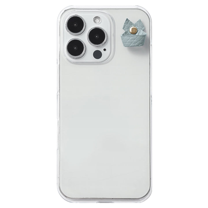 Étui transparent en cuir véritable 32 couleurs cuir italien grainé avec porte-charm simple arrière