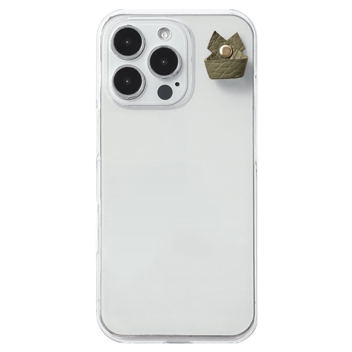Étui transparent en cuir véritable 32 couleurs cuir italien grainé avec porte-charm simple arrière