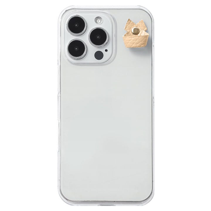 Étui transparent en cuir véritable 32 couleurs cuir italien grainé avec porte-charm simple arrière