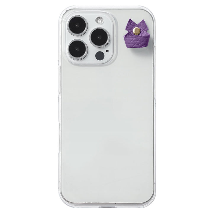 Étui transparent en cuir véritable 32 couleurs cuir italien grainé avec porte-charm simple arrière