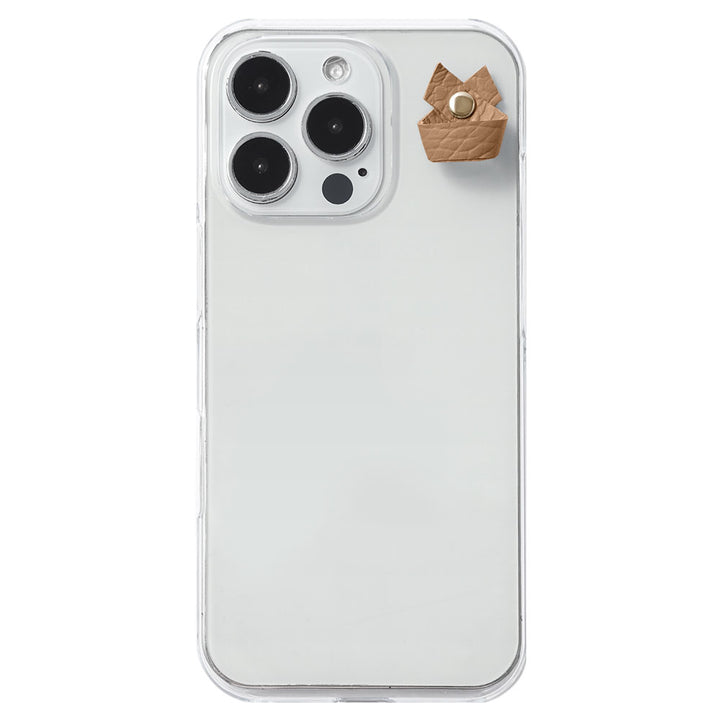 Étui transparent en cuir véritable 32 couleurs cuir italien grainé avec porte-charm simple arrière