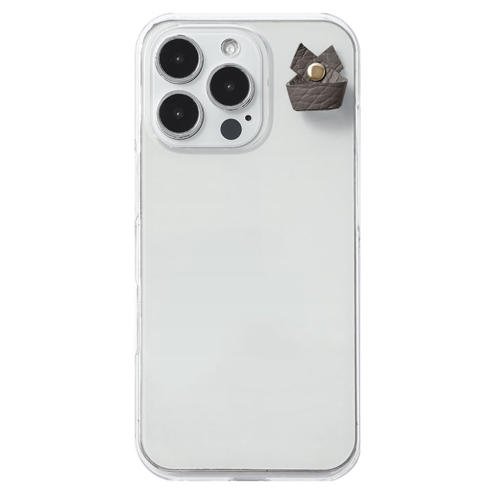 Étui transparent en cuir véritable 32 couleurs cuir italien grainé avec porte-charm simple arrière