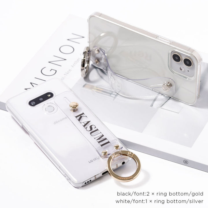 Clear case with printed message & hand belt, back case for AQUOS series