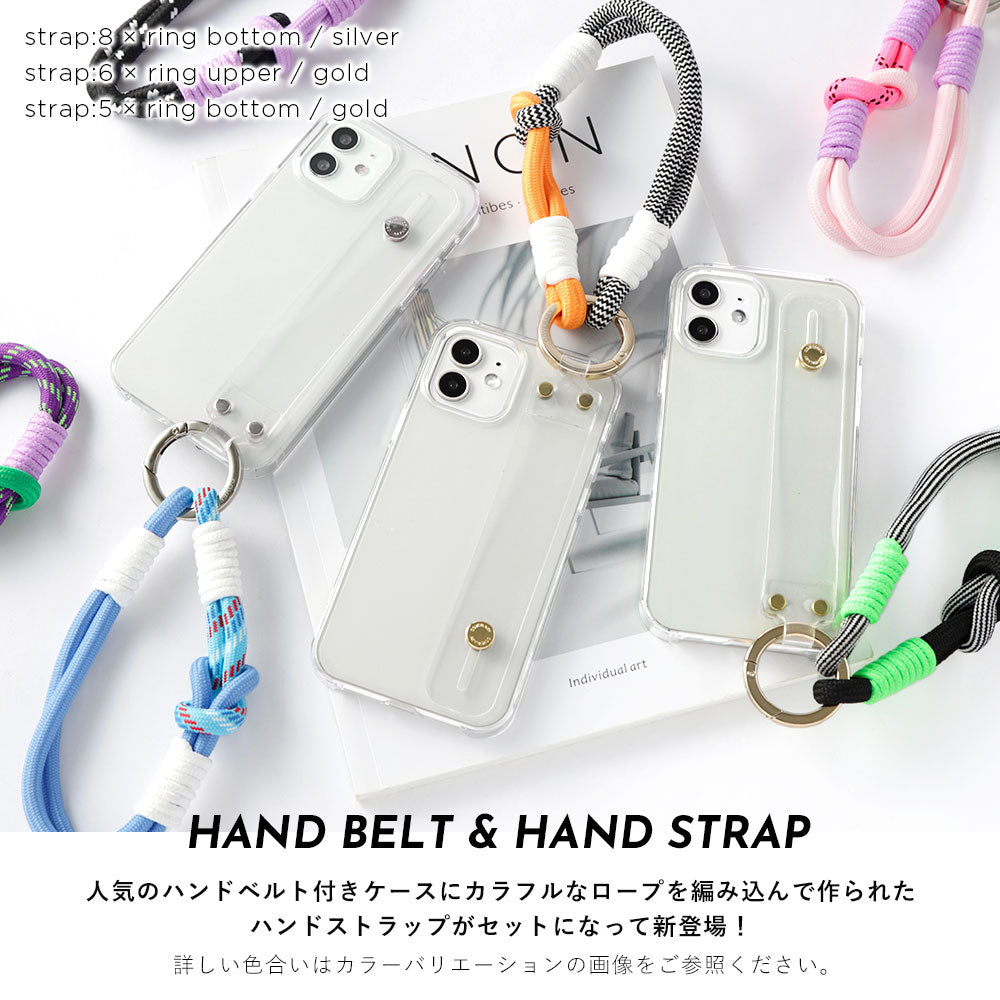 クリアケース カラフルハンドストラップ＆ハンドベルト付き 背面ケース Galaxyシリーズ
