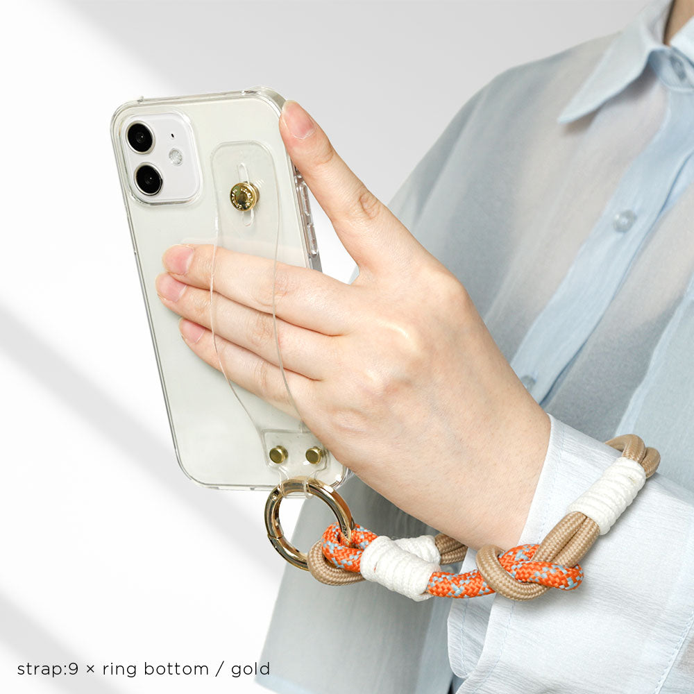 Clear case with colorful hand strap & hand belt attached back case