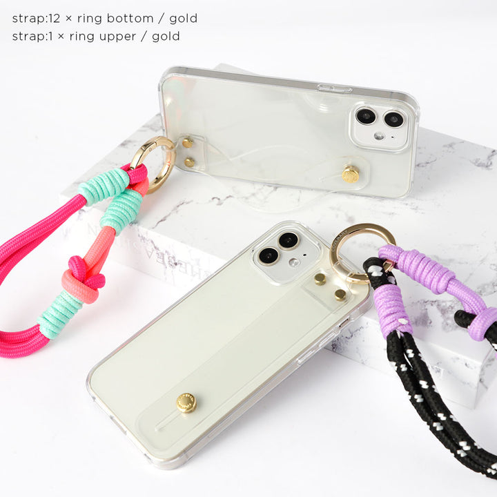Clear case with colorful hand strap & hand belt attached back case