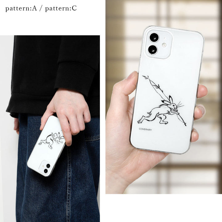 Clear case laser engraving line drawing Chōjū-giga back case Google Pixel series