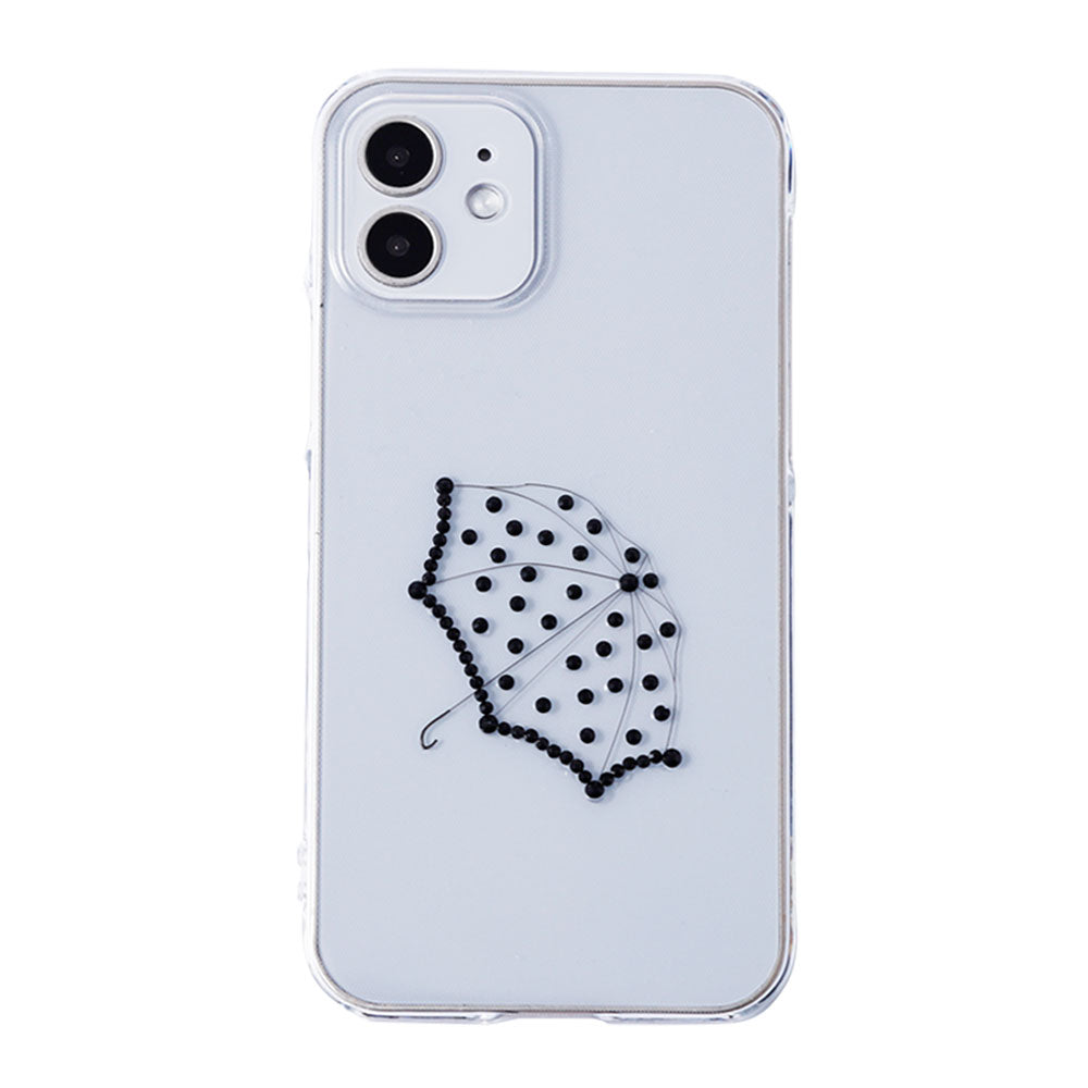 クリアケース レーザー加工 ストーンデコ 雨傘 背面ケース iPhoneシリーズ