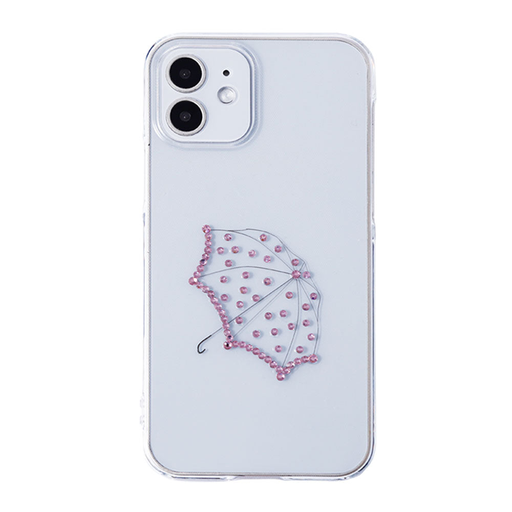 クリアケース レーザー加工 ストーンデコ 雨傘 背面ケース iPhoneシリーズ