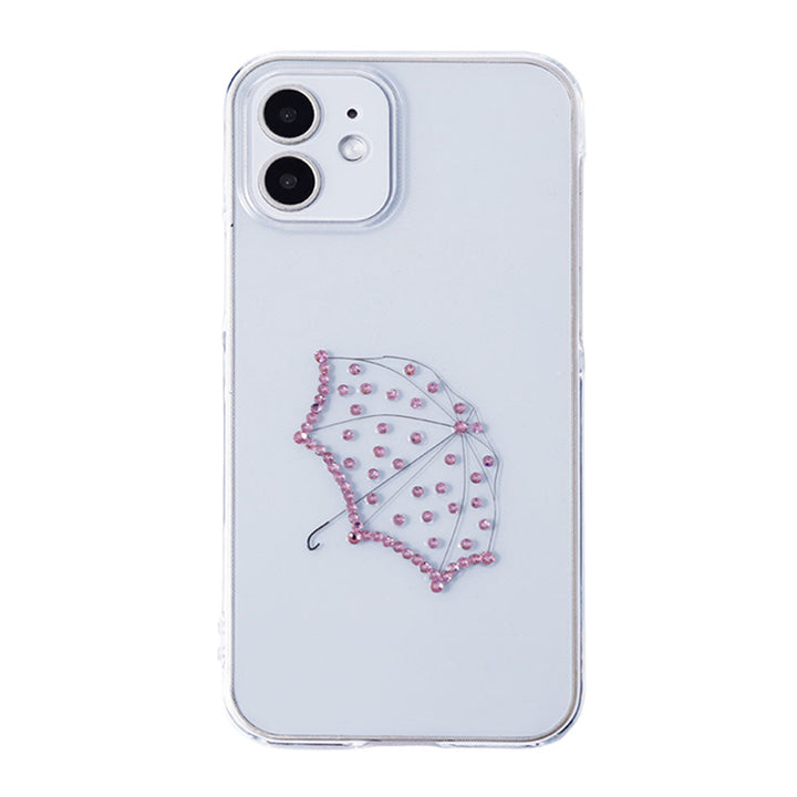クリアケース レーザー加工 ストーンデコ 雨傘 背面ケース iPhoneシリーズ