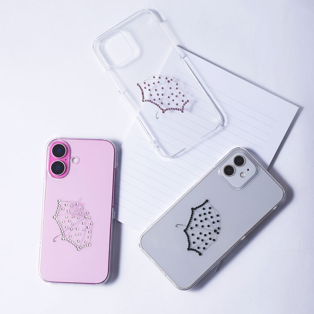 Clear Case Laser Processing Stone Deco Umbrella Back Case Galaxy Series