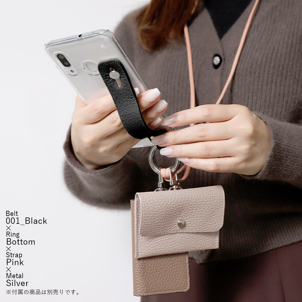 Clear case genuine leather 32 colors Italian shrink leather with hand belt & ring shoulder strap (no metal fitting adjustment) attached back case