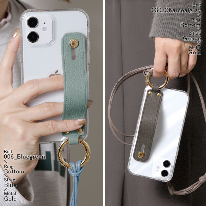 Clear case genuine leather 32 colors Italian shrink leather with hand belt & ring shoulder strap (no metal fitting adjustment) attached back case AQUOS series