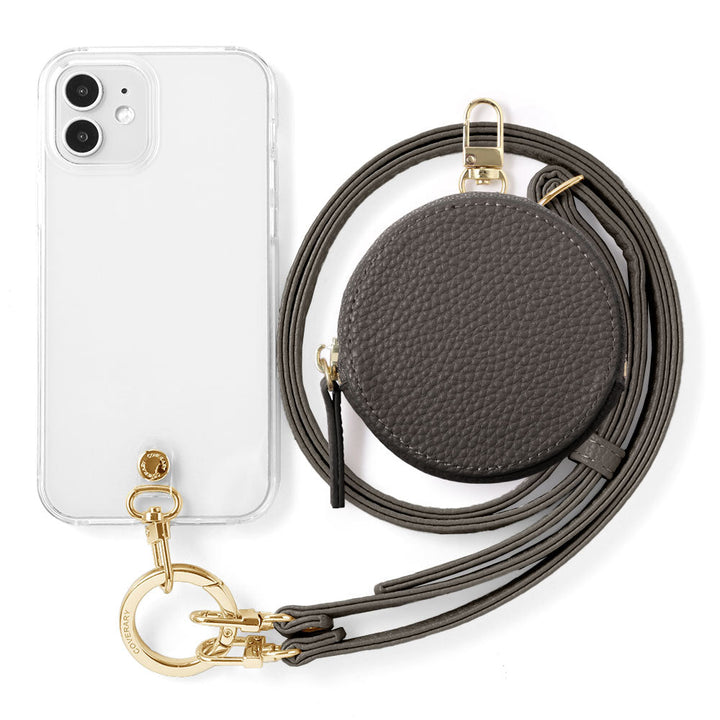 Étui transparent en cuir végan texturé avec bandoulière et mini pochette au choix, coque arrière pour la série Xperia