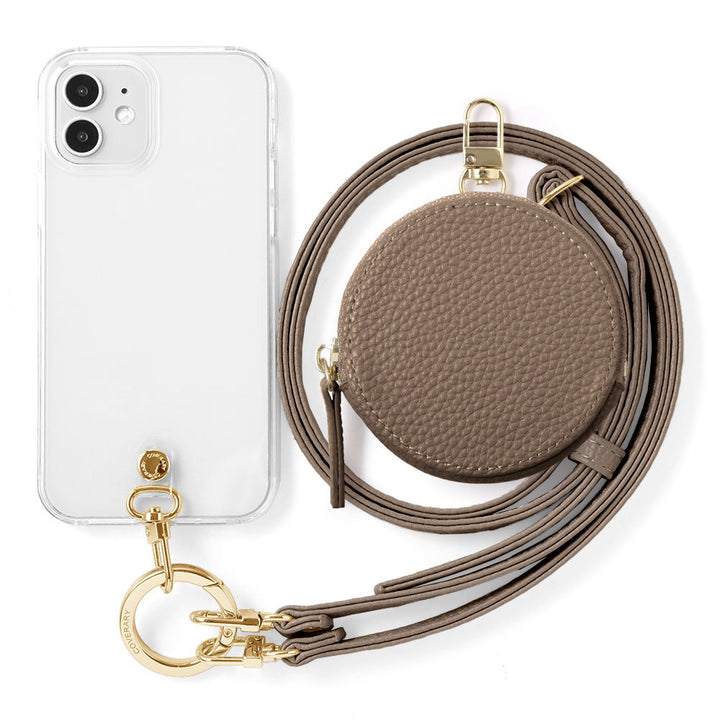 Étui transparent en cuir végan texturé avec bandoulière et mini pochette au choix, coque arrière pour la série Xperia