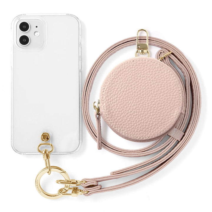 Clear case vegan leather textured with shoulder strap & selectable mini pouch included back case AQUOS series