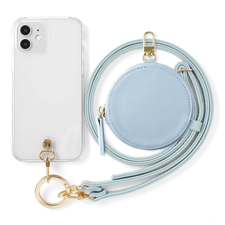 Clear case vegan leather muted pastel with shoulder strap & selectable mini pouch attached back case