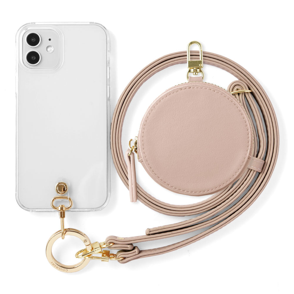 Clear case vegan leather muted pastel with shoulder strap & selectable mini pouch attached back case