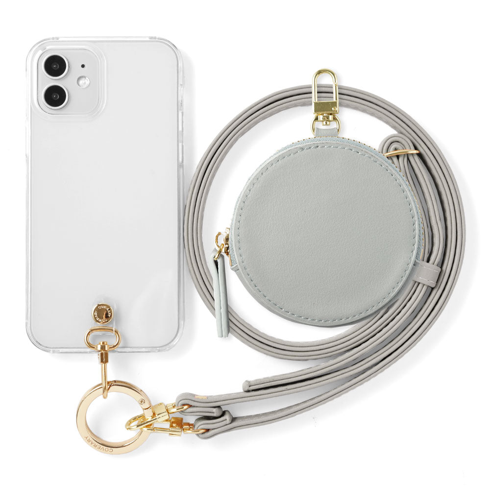 Clear case vegan leather muted pastel with shoulder strap & selectable mini pouch attached back case