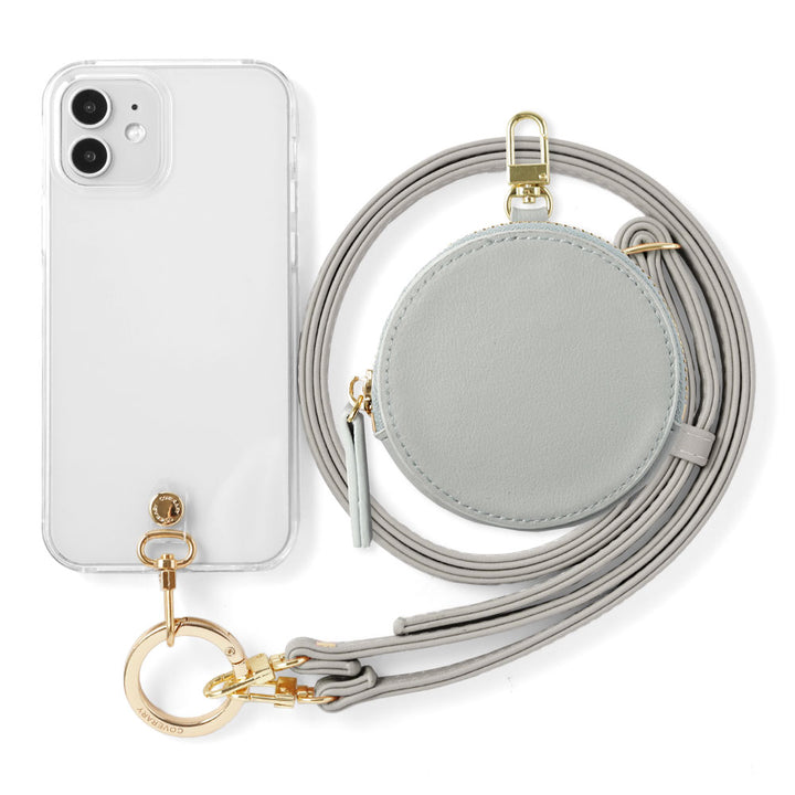 Clear case vegan leather muted pastel with shoulder strap & selectable mini pouch attached back case