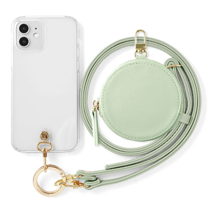Clear case vegan leather muted pastel with shoulder strap & selectable mini pouch attached back case