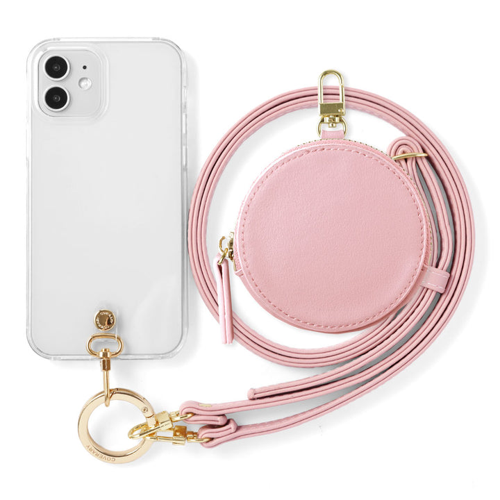 Clear case vegan leather muted pastel with shoulder strap & selectable mini pouch attached back case