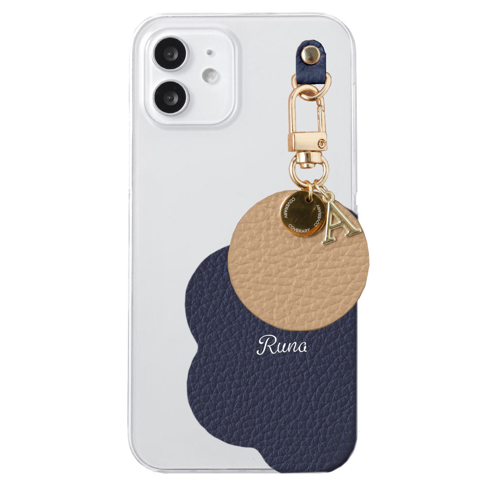 クリアケース 本革 32色 イタリアンシュリンクレザー プリントネーム モチーフイニシャルチャーム 背面ケース Xperiaシリーズ