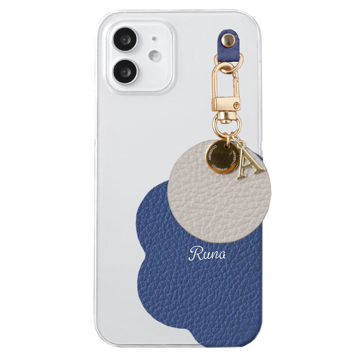 クリアケース 本革 32色 イタリアンシュリンクレザー プリントネーム モチーフイニシャルチャーム 背面ケース Xperiaシリーズ