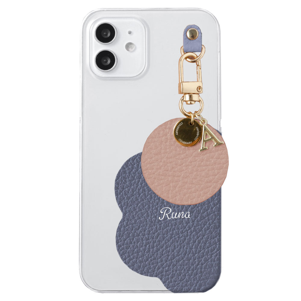 クリアケース 本革 32色 イタリアンシュリンクレザー プリントネーム モチーフイニシャルチャーム 背面ケース Xperiaシリーズ