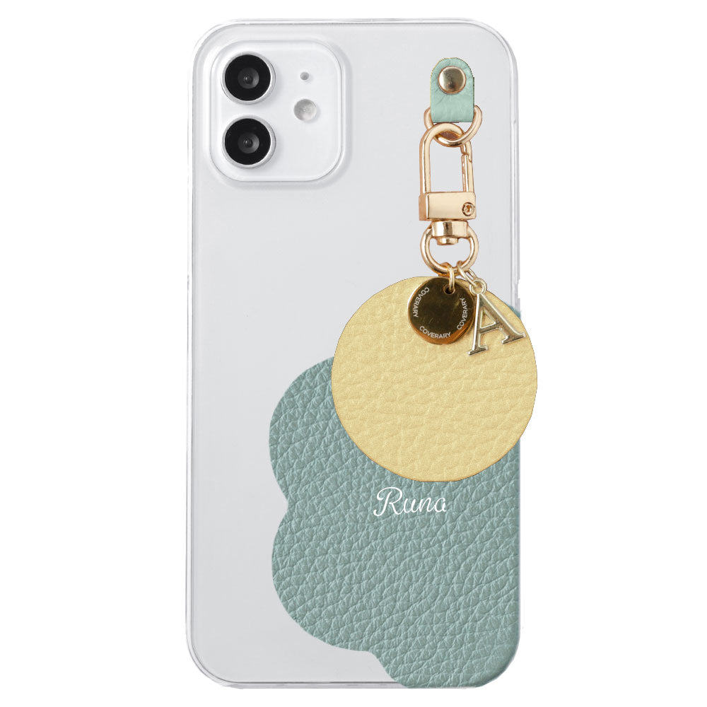 クリアケース 本革 32色 イタリアンシュリンクレザー プリントネーム モチーフイニシャルチャーム 背面ケース Xperiaシリーズ