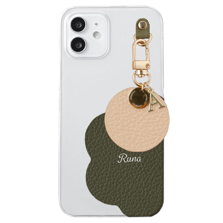 クリアケース 本革 32色 イタリアンシュリンクレザー プリントネーム モチーフイニシャルチャーム 背面ケース Xperiaシリーズ